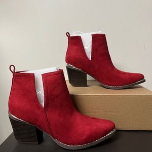 Issla Red suede heeled boot booties journee